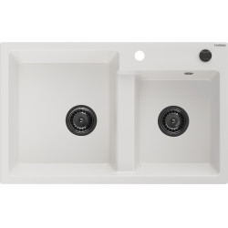 Mexen Tomas   Chiuveta bucatarie granit 2 cuva+ cadou pop up sifon  800 x 500 mm, alb , sifon  negru  - 6516802000-20-B 2 Cuva 467657 Mexen