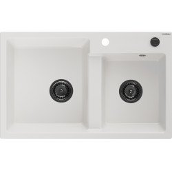 Mexen Tomas   Chiuveta bucatarie granit 2 cuva+ cadou pop up sifon  800 x 500 mm, alb , sifon  negru  - 6516802000-20-B 2 Cuva 467657 Mexen